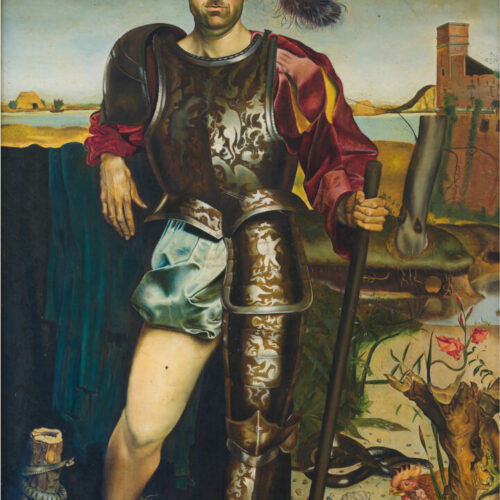 Il guerriero, 1947-49, Tempera e olio su tela, cm 136 x 100