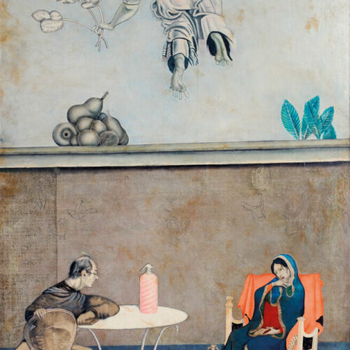La Madonna ed io (La sera di Anversa), 1975, Caseato di calcio su tavola, cm 250 x 160