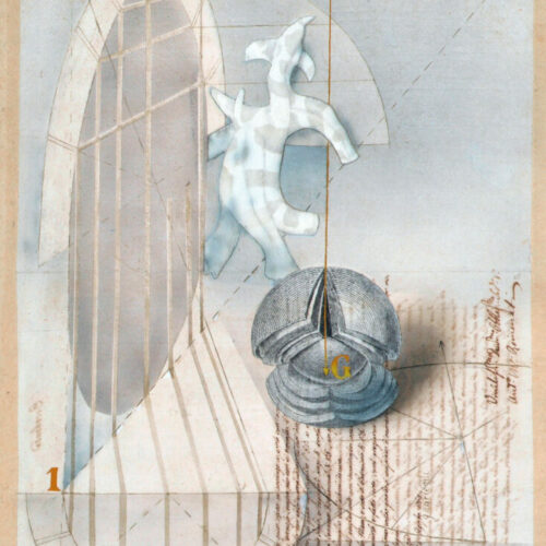 Prospettiva con figura, 1975-79, Tecnica mista su carta, cm 49 x 36