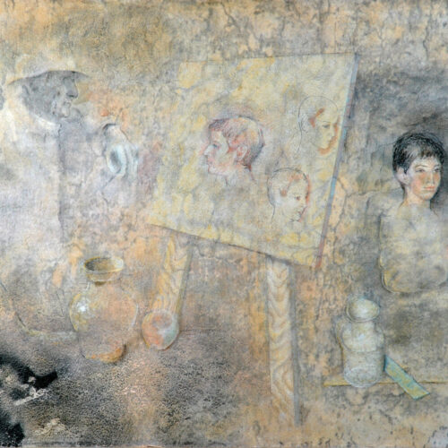 Autoritratto con il nipote, 2002-06, Tecnica mista su tavola, cm 139 x 180
